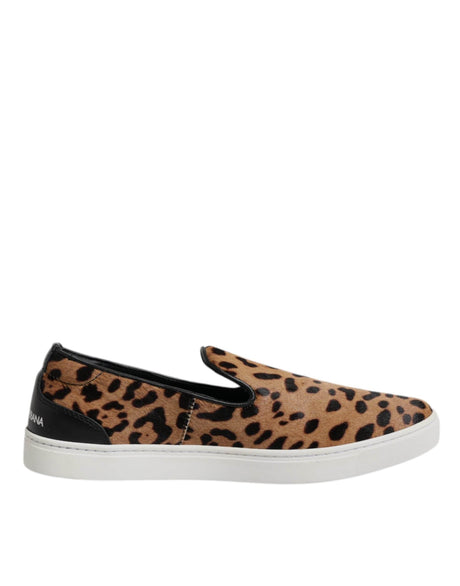 Dolce & Gabbana Brown Calfskin Fur Leopard Sneakers Shoes - Hilstor