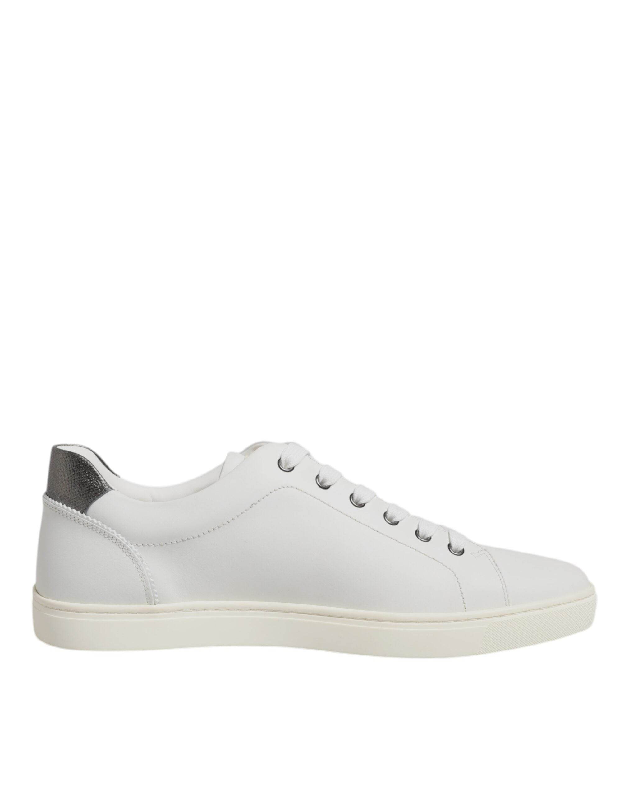 Dolce & Gabbana White Leather Heart Embellished Sneakers Shoes - Hilstor