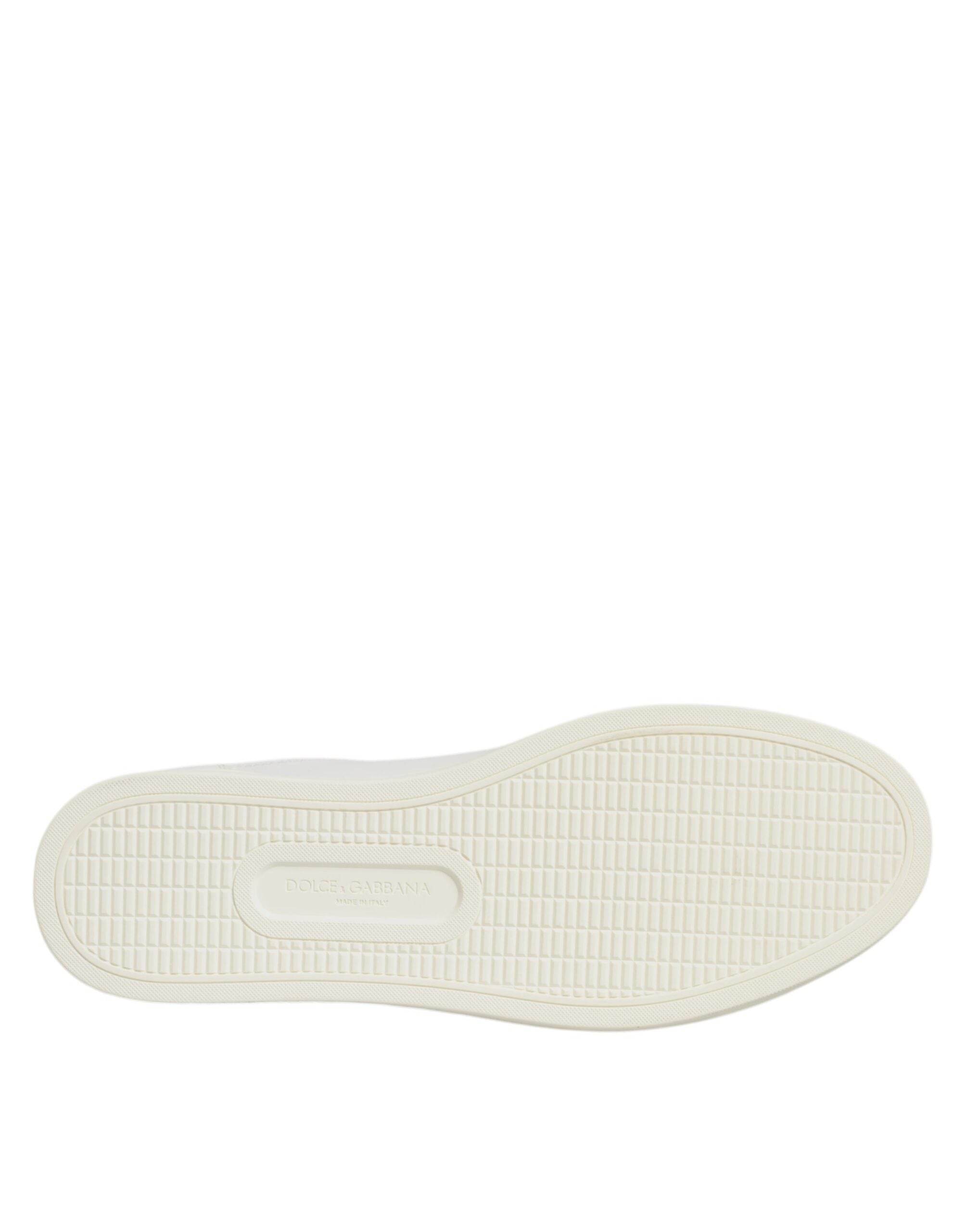 Dolce & Gabbana White Leather Heart Embellished Sneakers Shoes - Hilstor