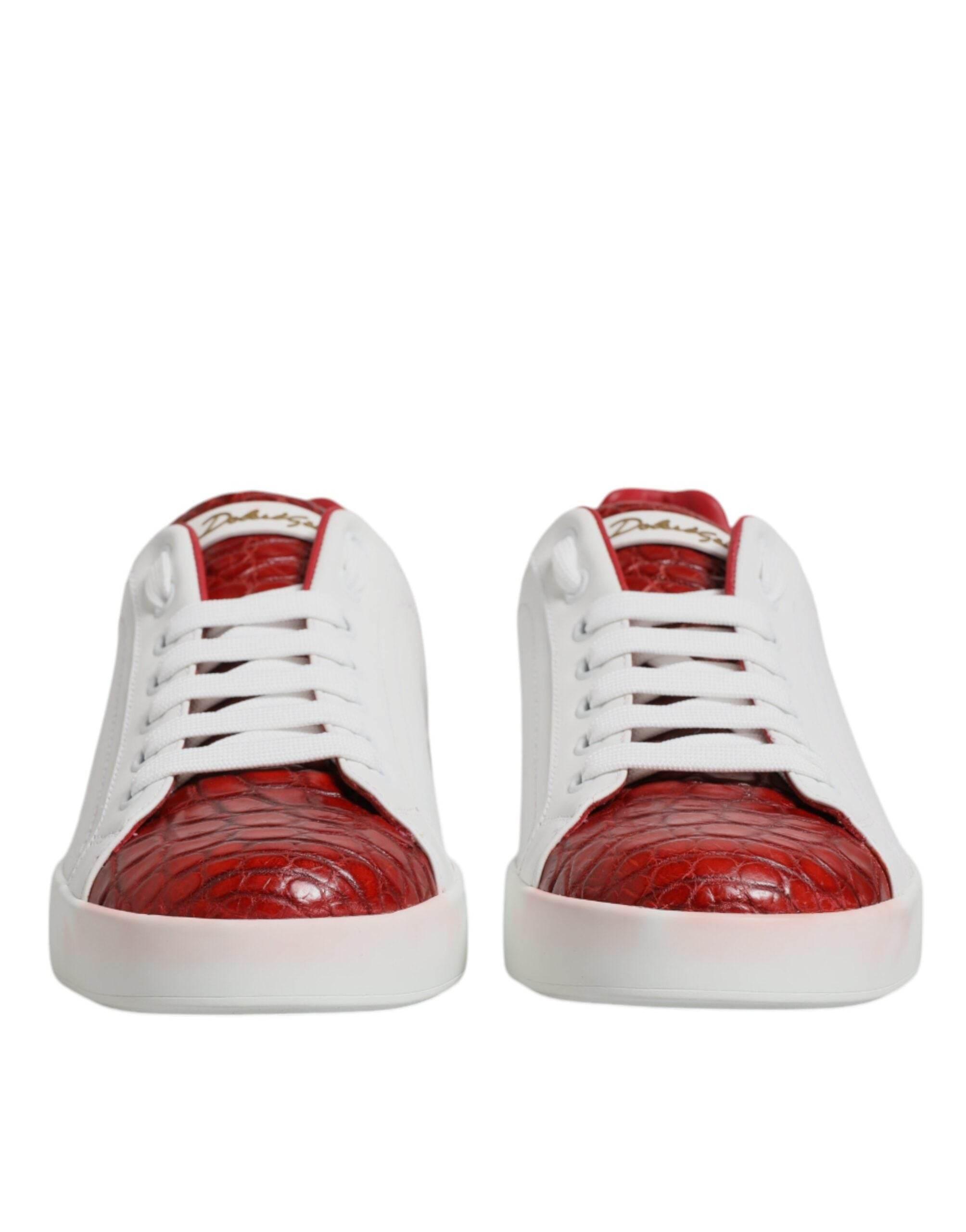 Dolce & Gabbana White Red Leather Portofino Men Sneaker Shoes - Hilstor