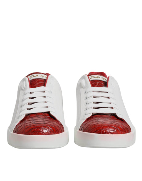 Dolce & Gabbana White Red Leather Portofino Men Sneaker Shoes - Hilstor