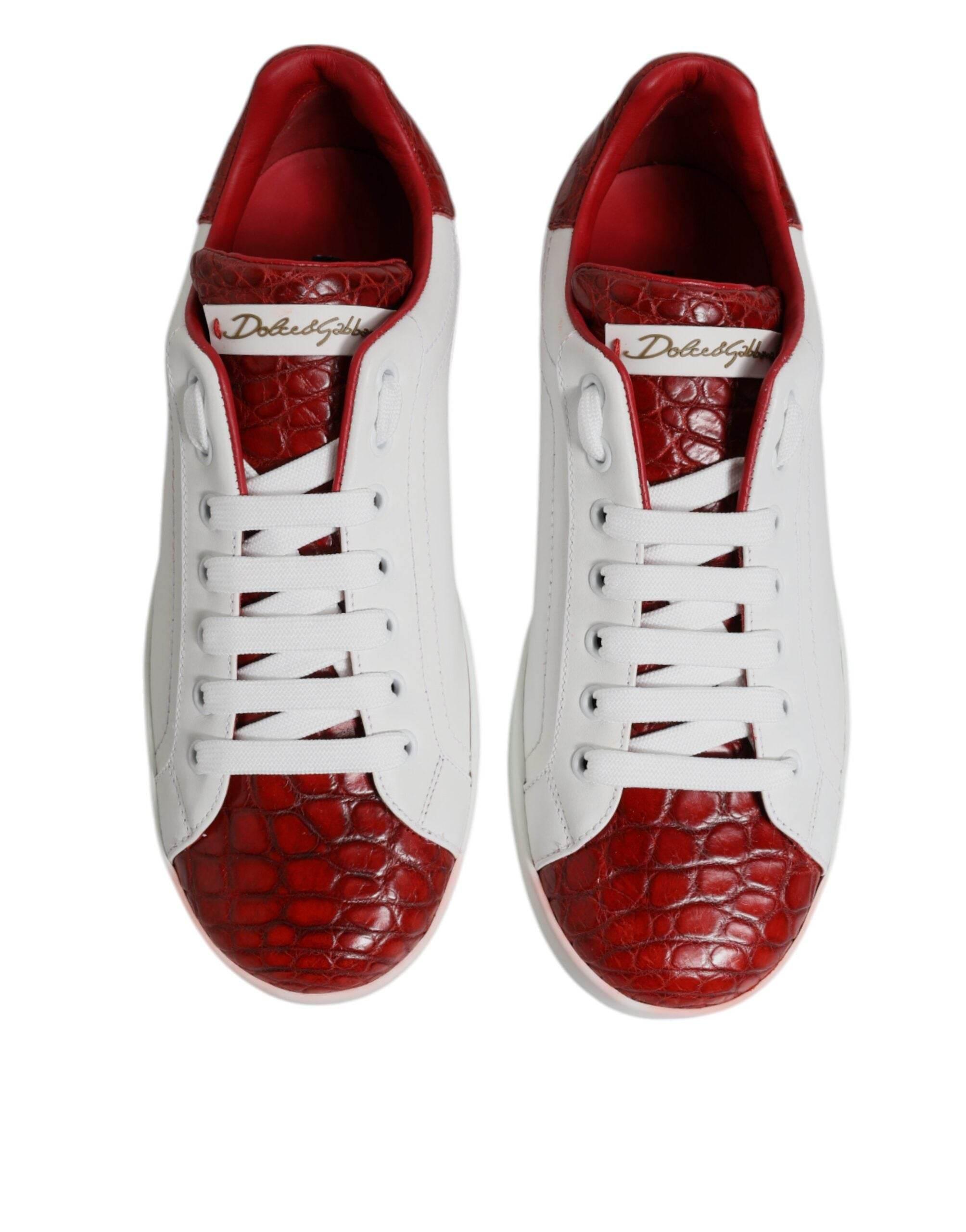 Dolce & Gabbana White Red Leather Portofino Men Sneaker Shoes - Hilstor