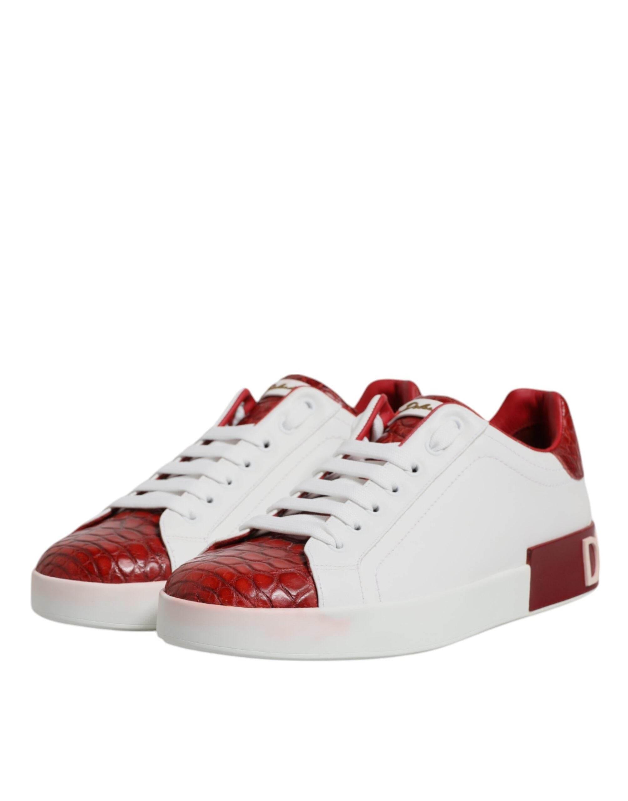 Dolce & Gabbana White Red Leather Portofino Men Sneaker Shoes - Hilstor