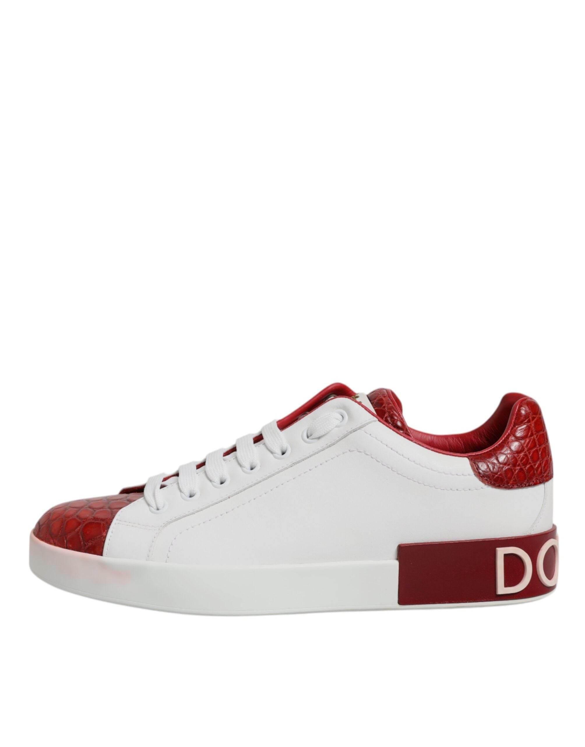 Dolce & Gabbana White Red Leather Portofino Men Sneaker Shoes - Hilstor