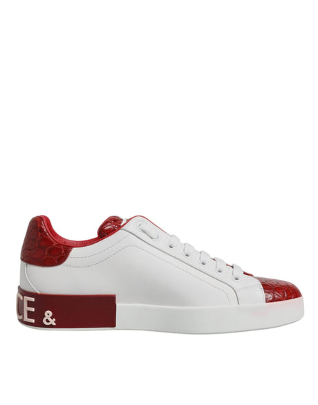 Dolce & Gabbana White Red Leather Portofino Men Sneaker Shoes - Hilstor