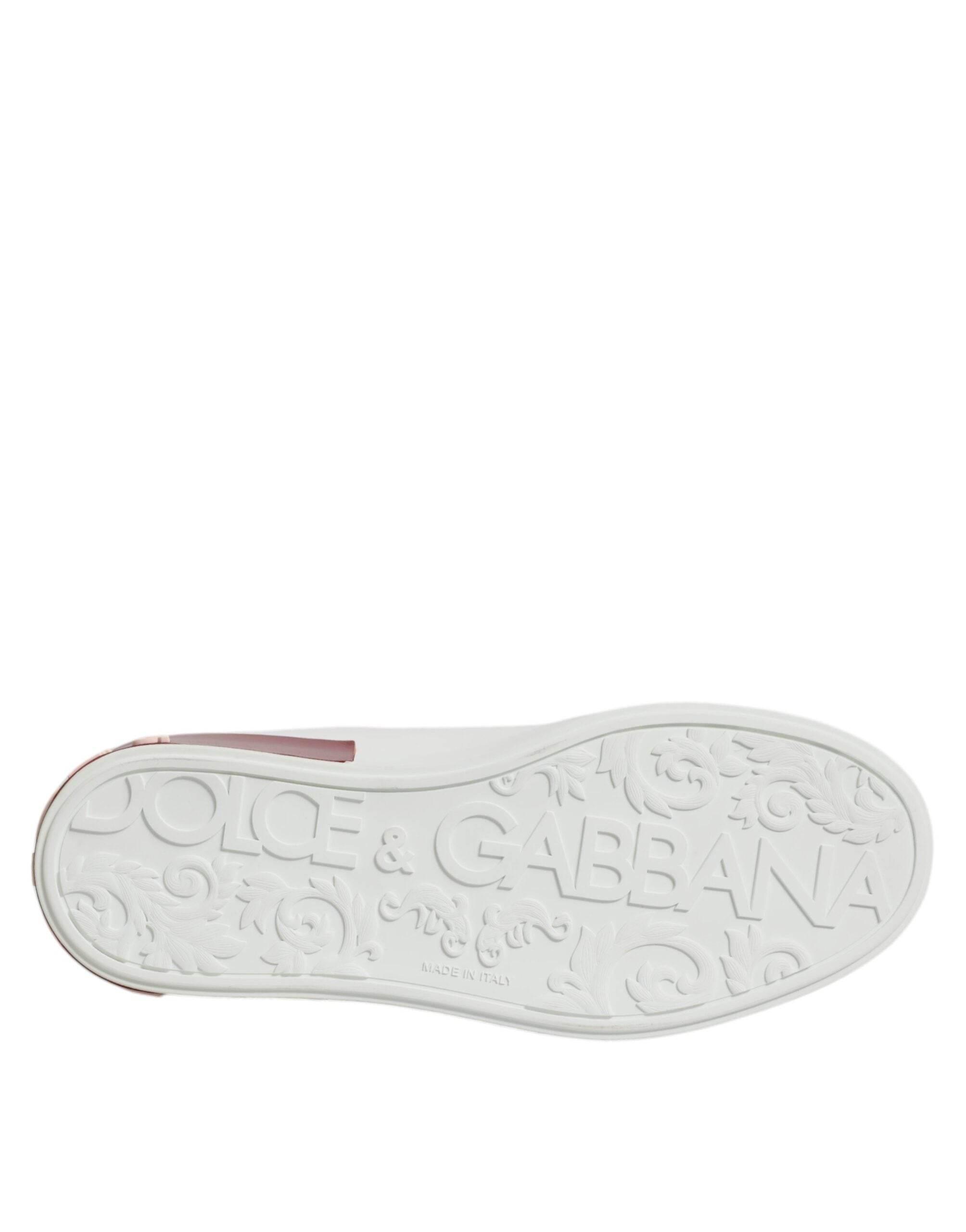 Dolce & Gabbana White Red Leather Portofino Men Sneaker Shoes - Hilstor
