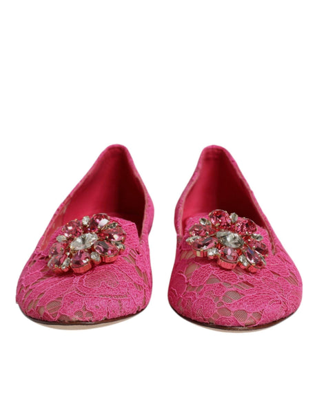 Dolce & Gabbana Fuchsia Crystal Loafer Lace Ballet Flats Shoes - Hilstor
