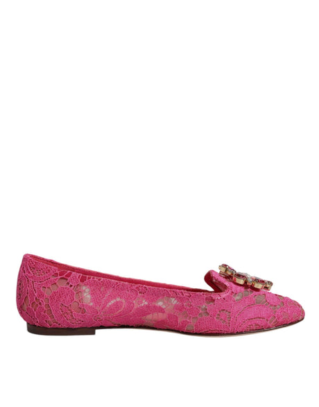 Dolce & Gabbana Fuchsia Crystal Loafer Lace Ballet Flats Shoes - Hilstor
