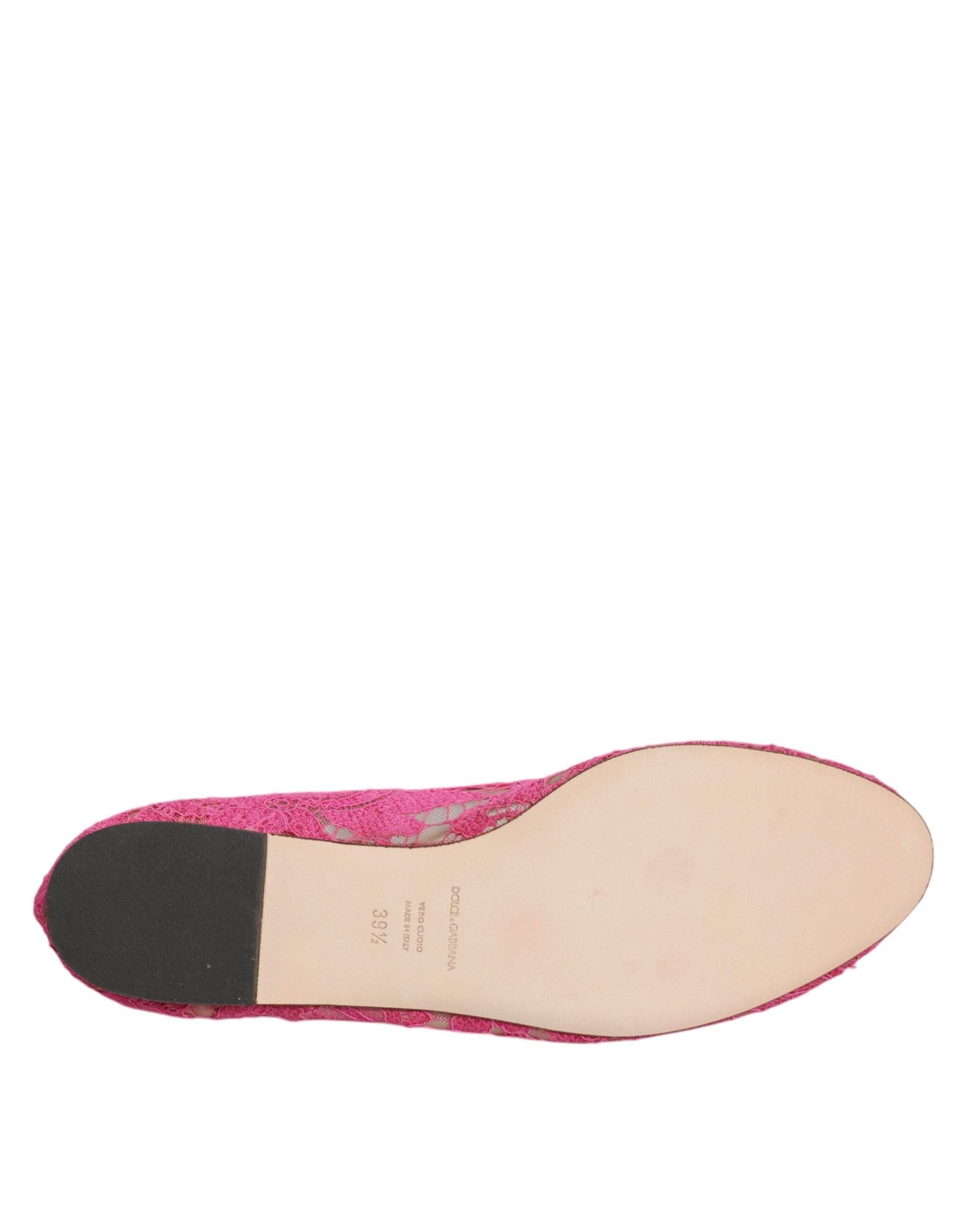 Dolce & Gabbana Fuchsia Crystal Loafer Lace Ballet Flats Shoes - Hilstor