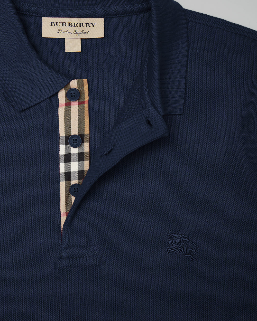 Burberry marineblå poloshirt med krave i bomuld