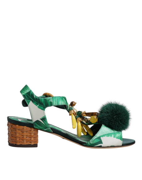 Dolce & Gabbana Green Crystal Fur Embellished Sandals Shoes - Hilstor