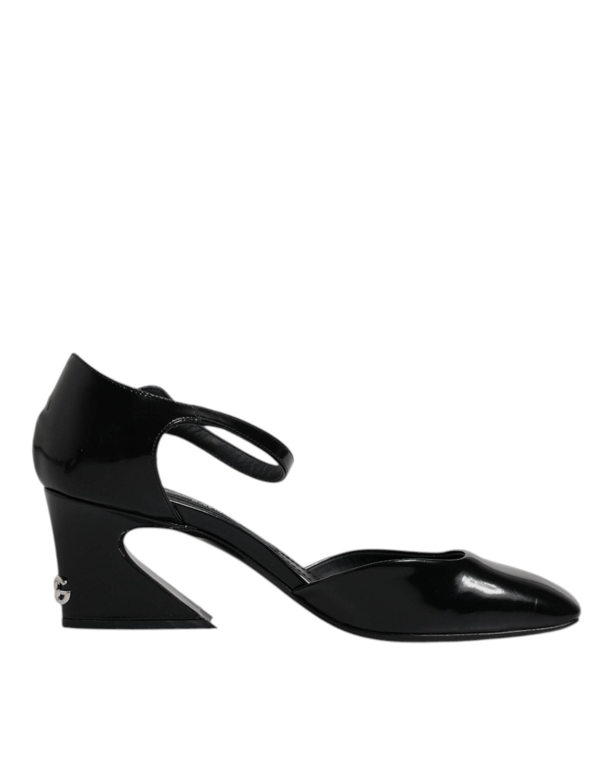Dolce & Gabbana Black Leather Jackie Ankle Strap Sandals Shoes - Hilstor