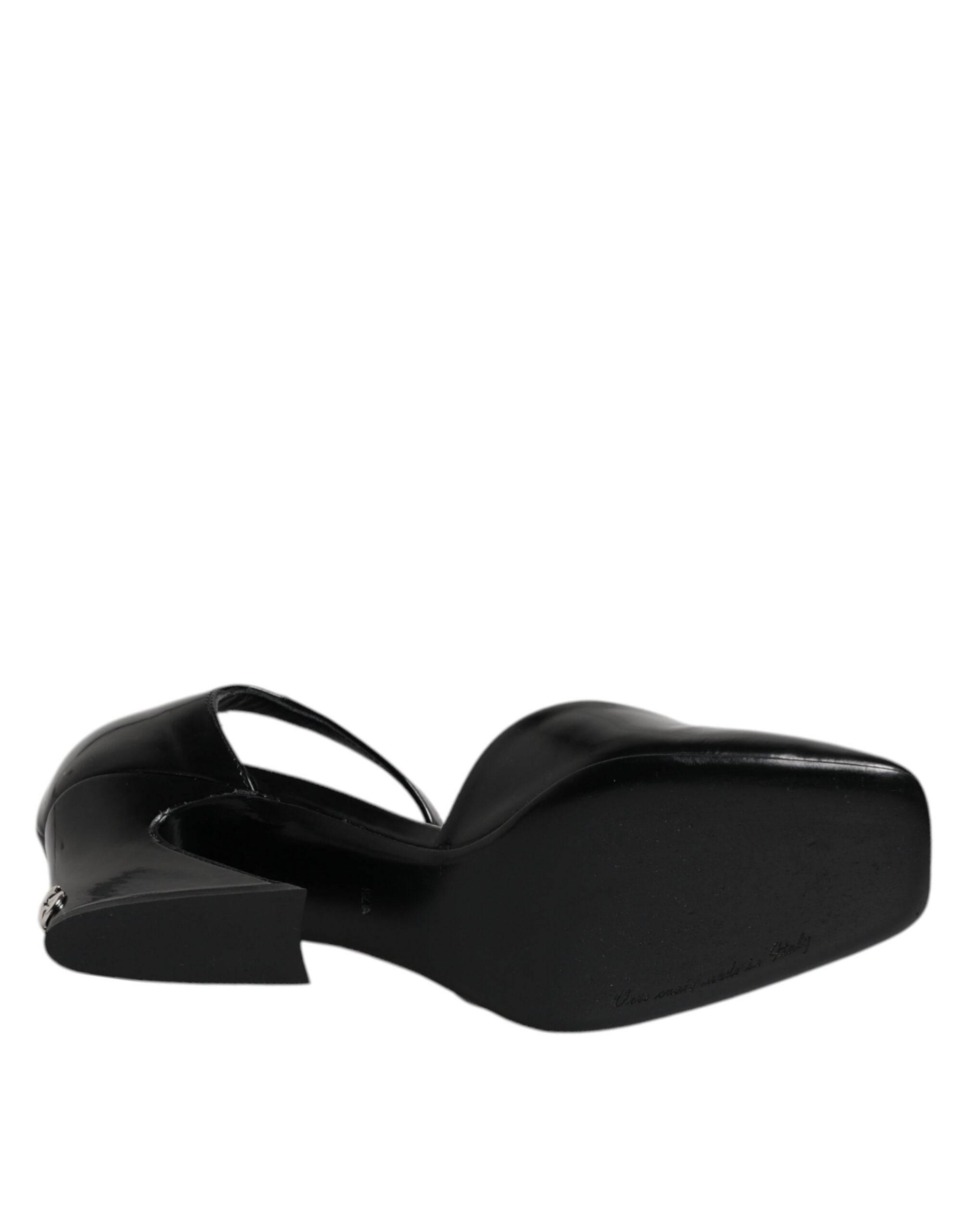 Dolce & Gabbana Black Leather Jackie Ankle Strap Sandals Shoes - Hilstor