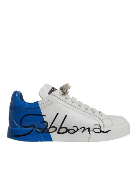 Dolce & Gabbana White Blue Logo Portofino Sneakers Shoes - Hilstor