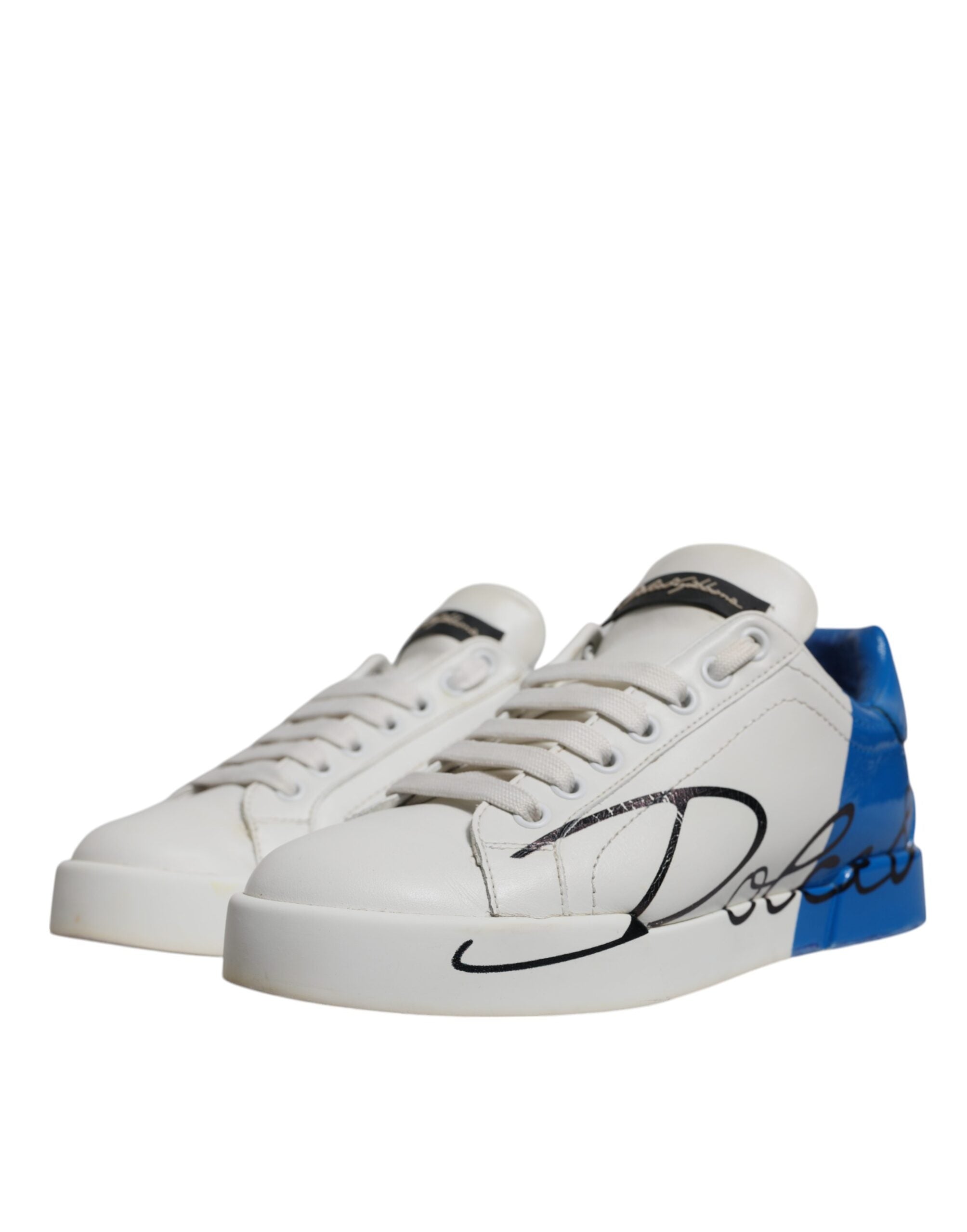 Dolce &amp; Gabbana Vita Blå Logotyp Portofino Sneakers Skor