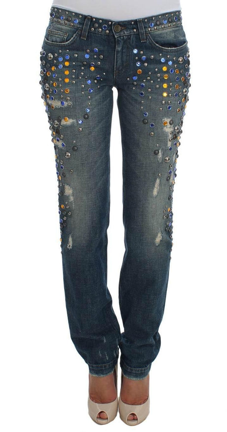 Dolce & Gabbana Crystal Embellished GIRLY Slim Fit Jeans - Hilstor