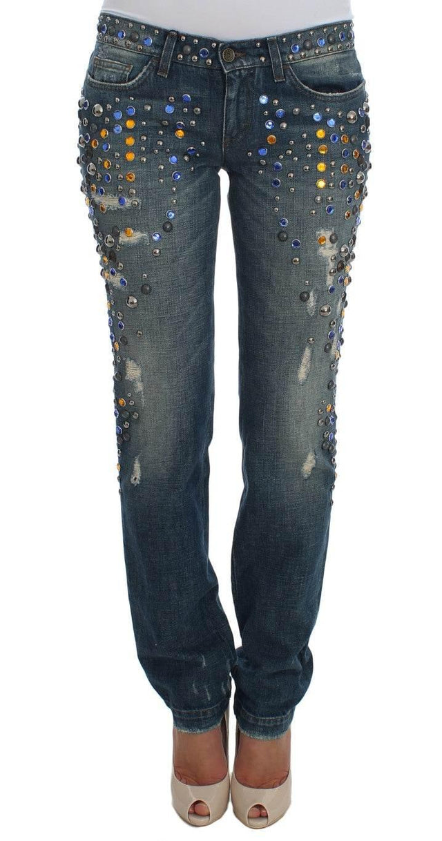 Dolce & Gabbana Crystal Embellished GIRLY Slim Fit Jeans - Hilstor
