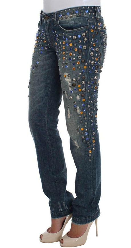 Dolce & Gabbana Crystal Embellished GIRLY Slim Fit Jeans - Hilstor