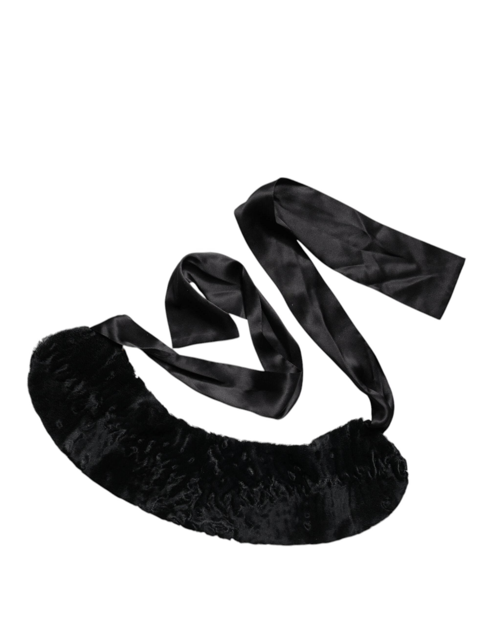 Dolce & Gabbana Black Lamb Fur Women Neck Warmer Winter Scarf - Hilstor