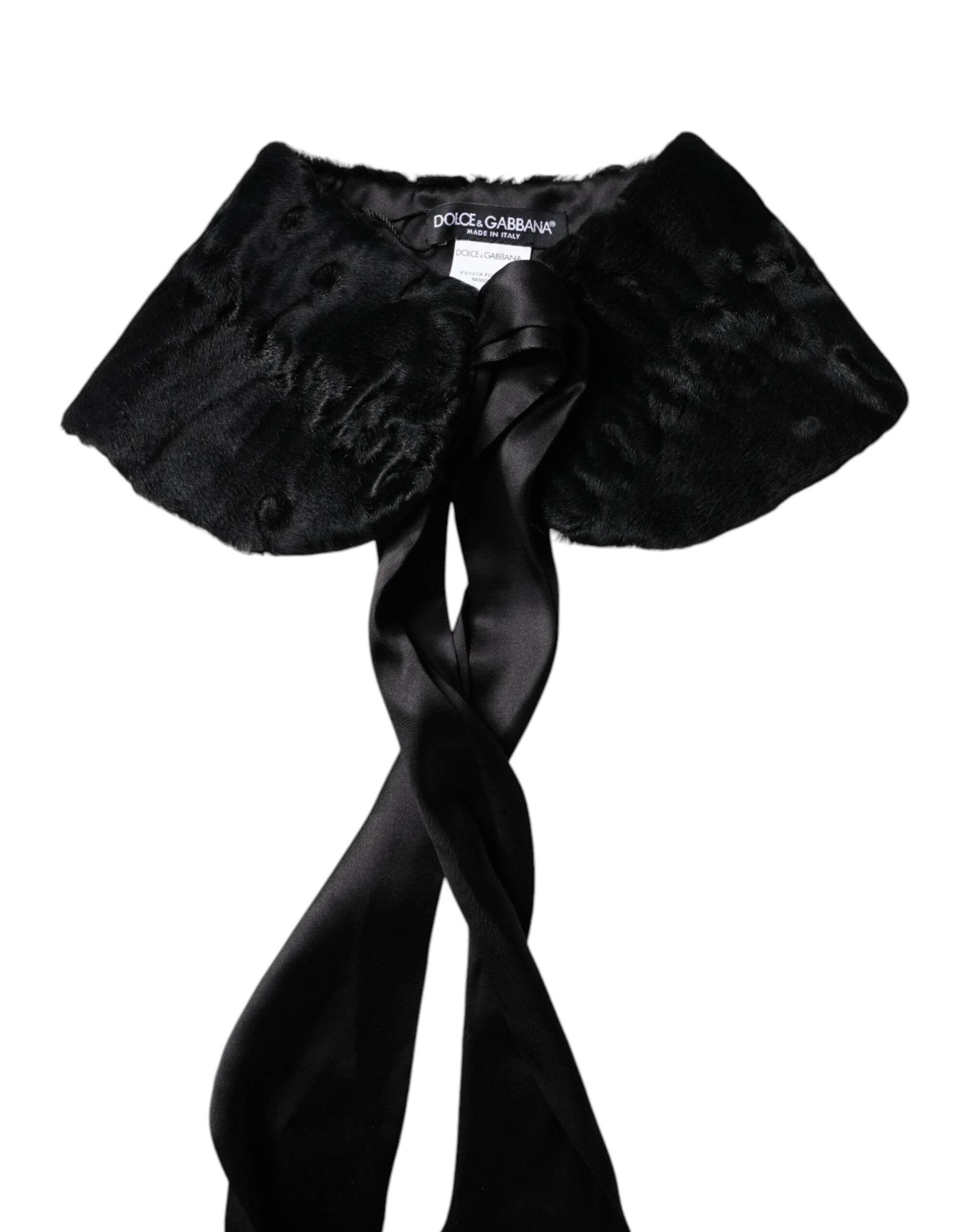 Dolce & Gabbana Black Lamb Fur Women Neck Warmer Winter Scarf - Hilstor