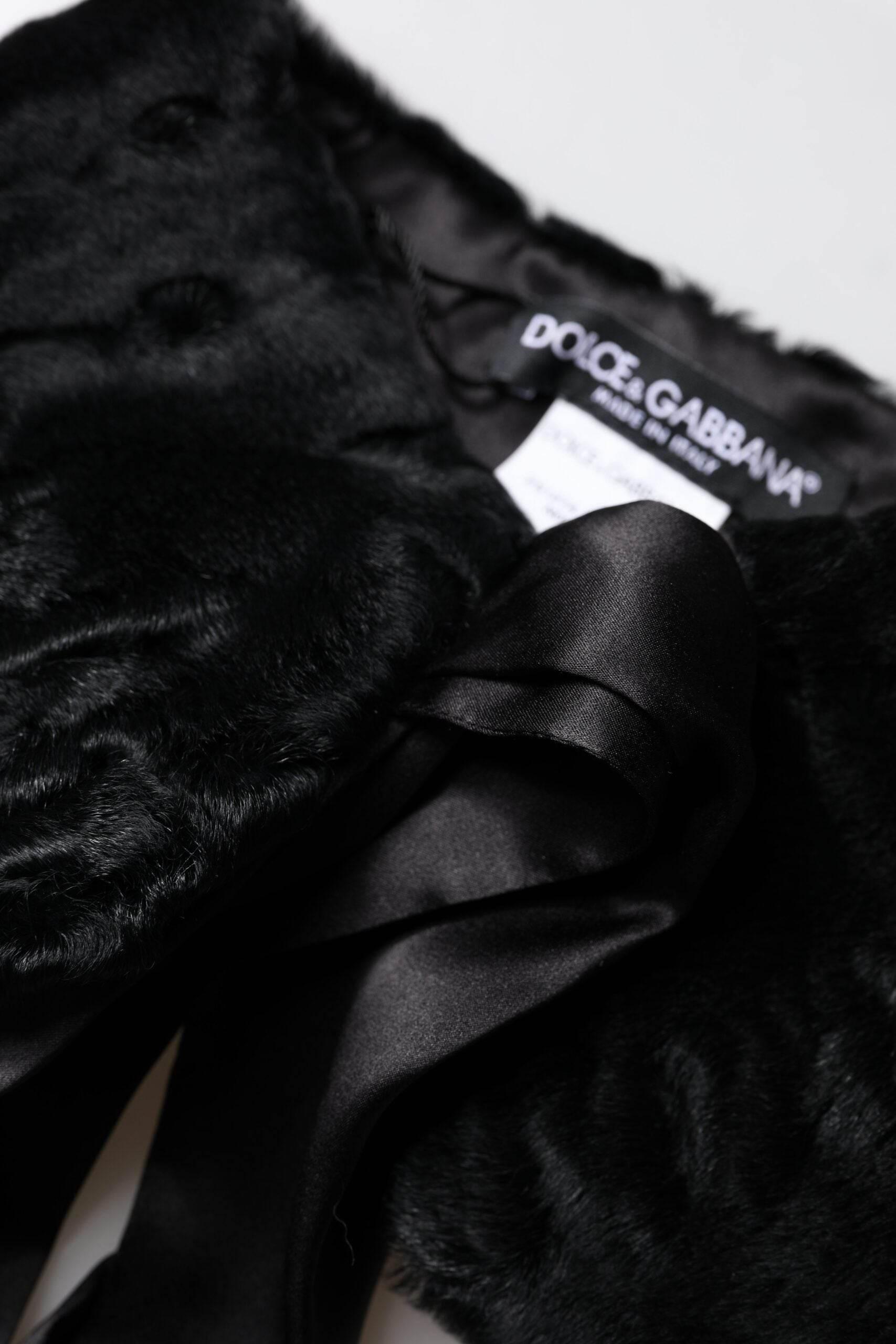 Dolce & Gabbana Black Lamb Fur Women Neck Warmer Winter Scarf - Hilstor