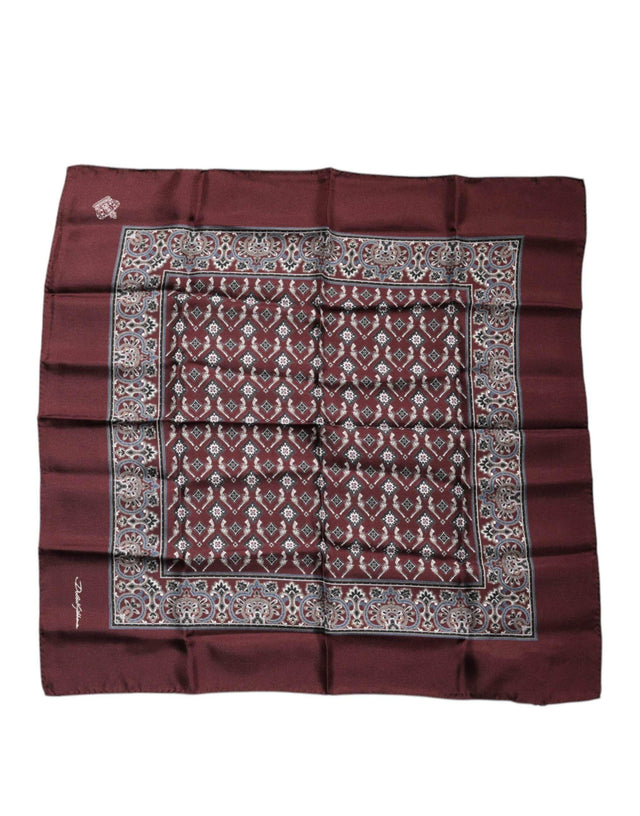 Dolce & Gabbana Maroon Fantasy Silk Square Handkerchief Scarf - Hilstor