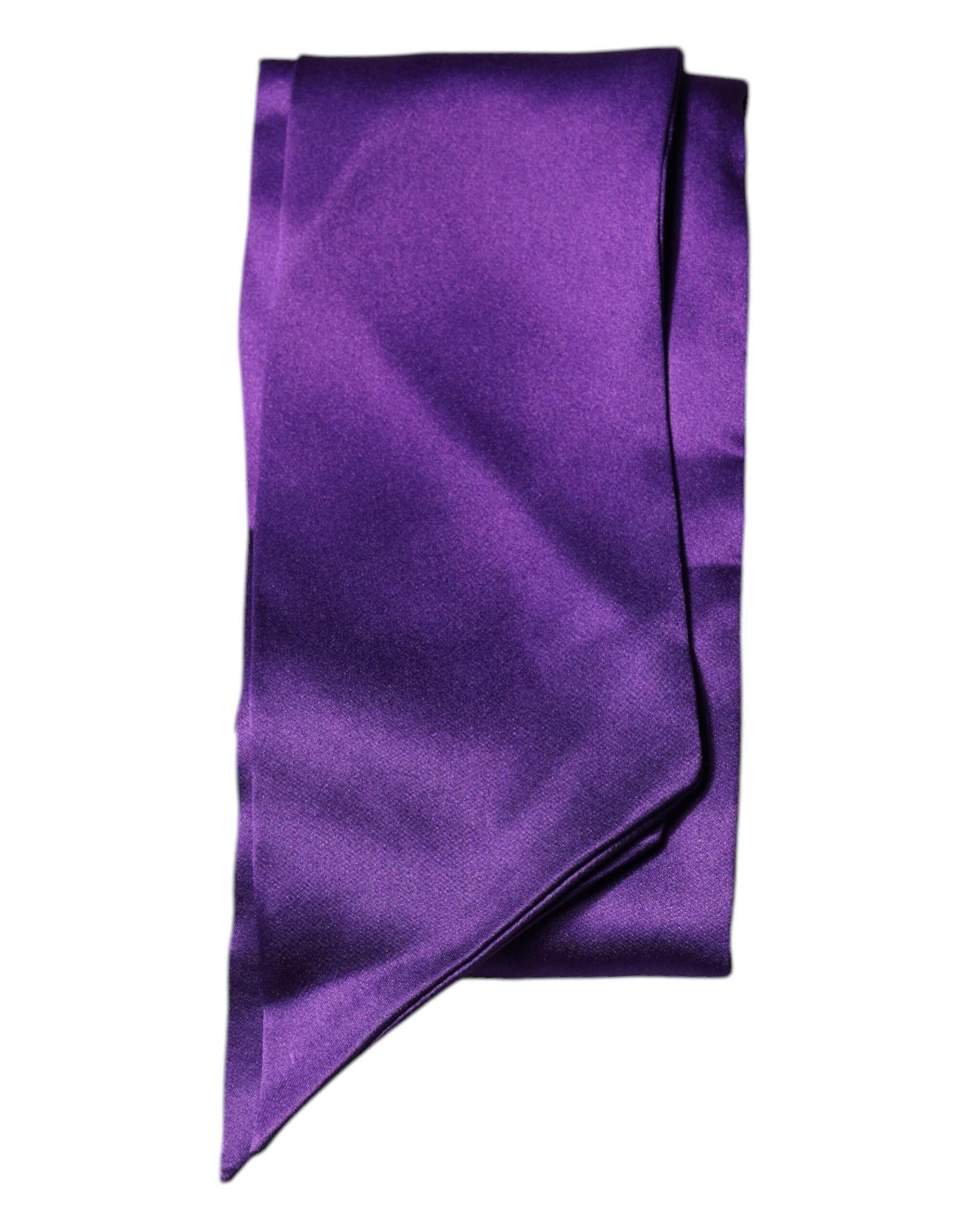 Dolce & Gabbana Purple Satin Silk Skinny Neck Foulard Scarf - Hilstor