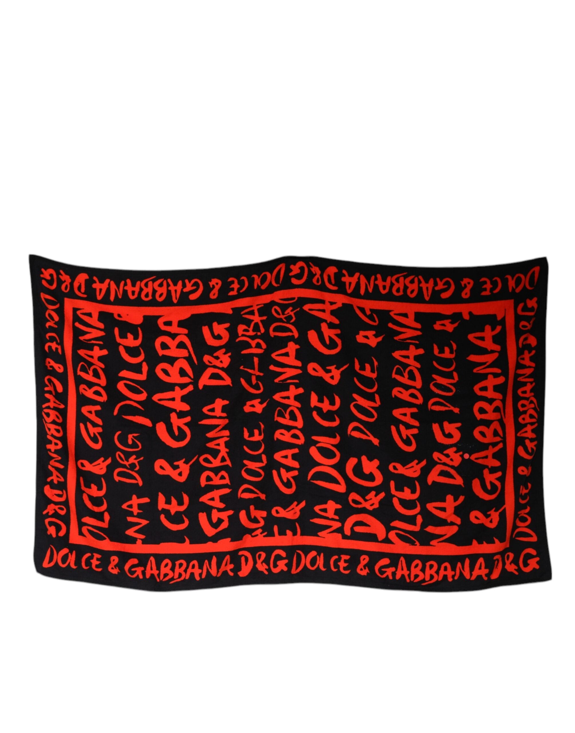 Dolce &amp; Gabbana sort rødt logoprint bomuldsstrandhåndklæde