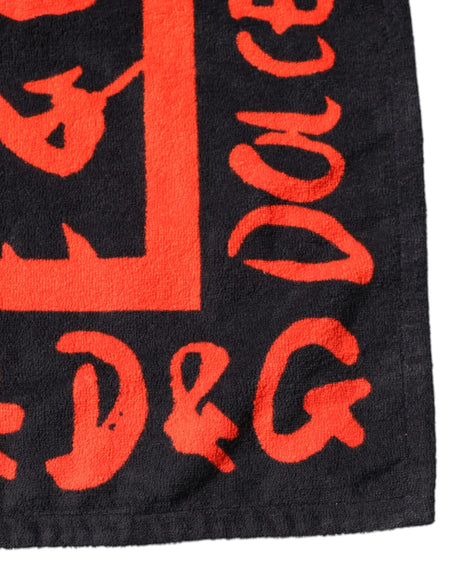 Dolce &amp; Gabbana sort rødt logoprint bomuldsstrandhåndklæde