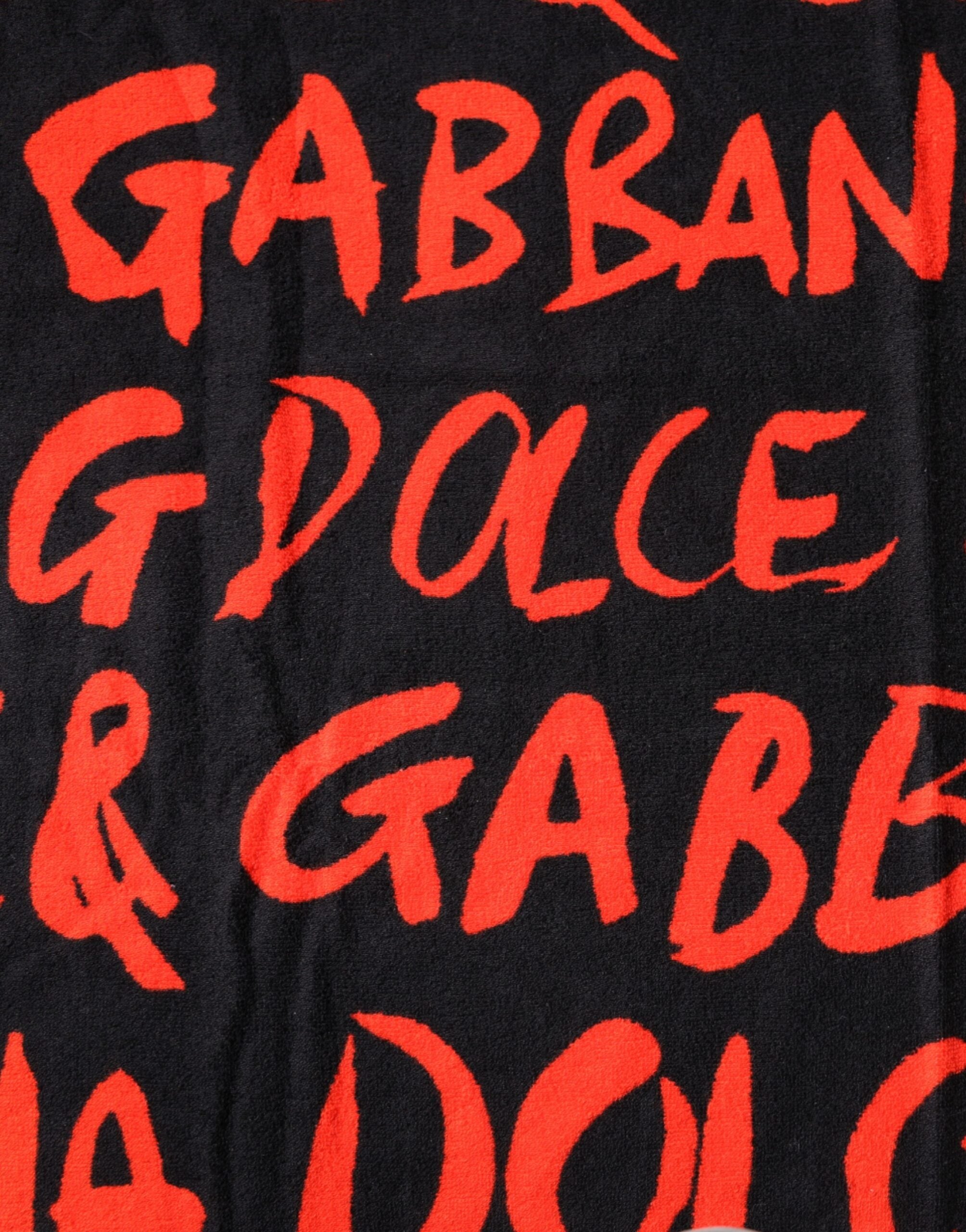 Dolce &amp; Gabbana sort rødt logoprint bomuldsstrandhåndklæde