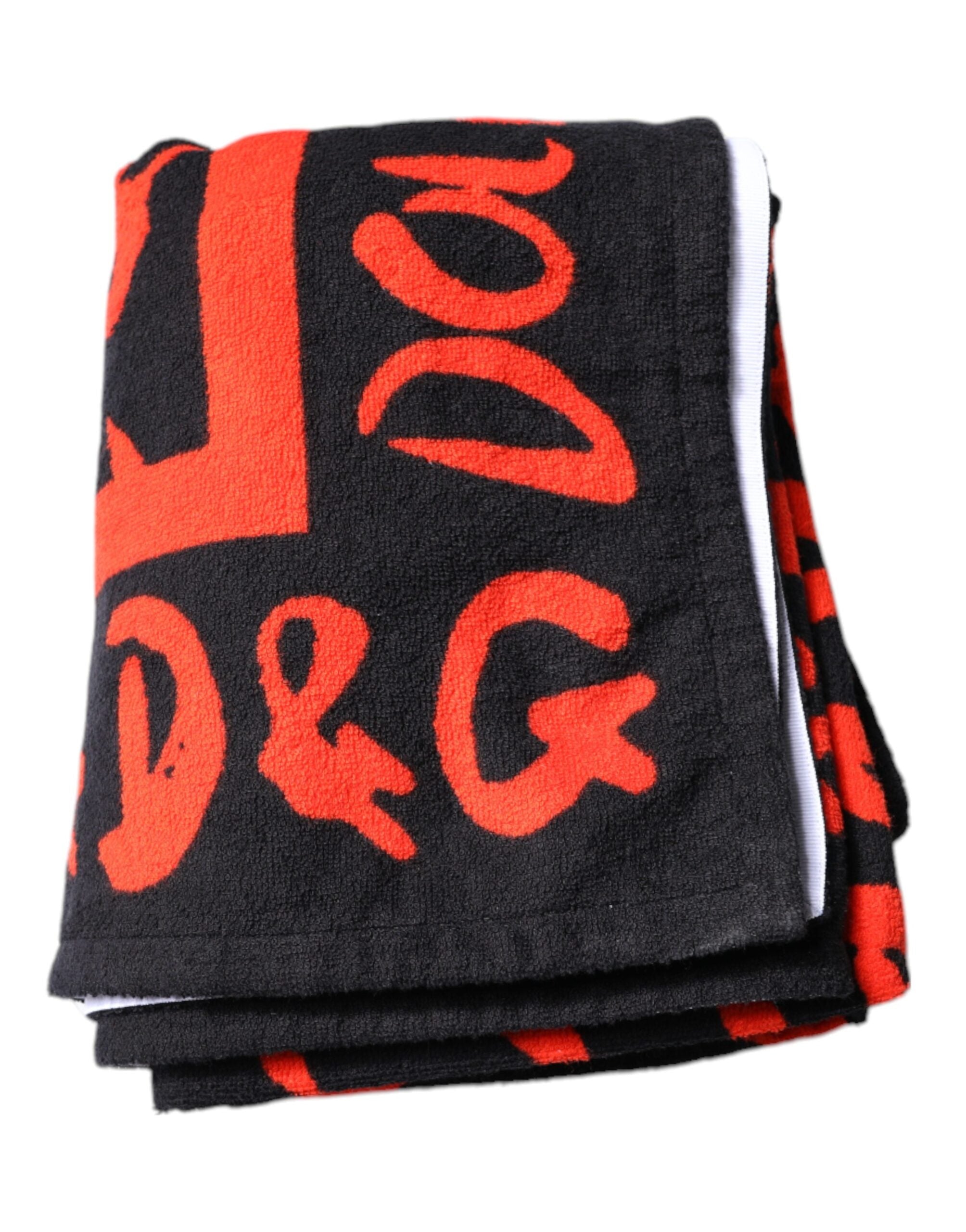 Dolce &amp; Gabbana sort rødt logoprint bomuldsstrandhåndklæde