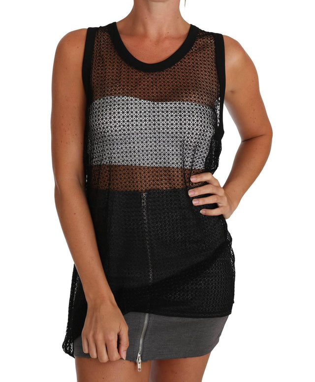 Dolce & Gabbana Elegant Sleeveless Black Mesh Top - Hilstor