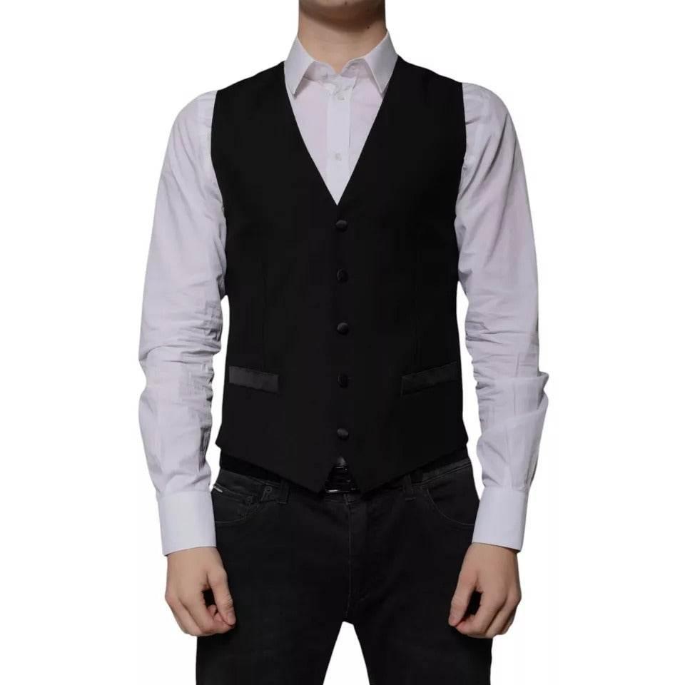 Dolce & Gabbana Black Wool Formal Dress Men Waistcoat Vest - Hilstor