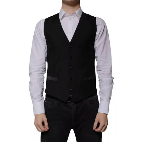 Dolce & Gabbana Black Wool Formal Dress Men Waistcoat Vest - Hilstor