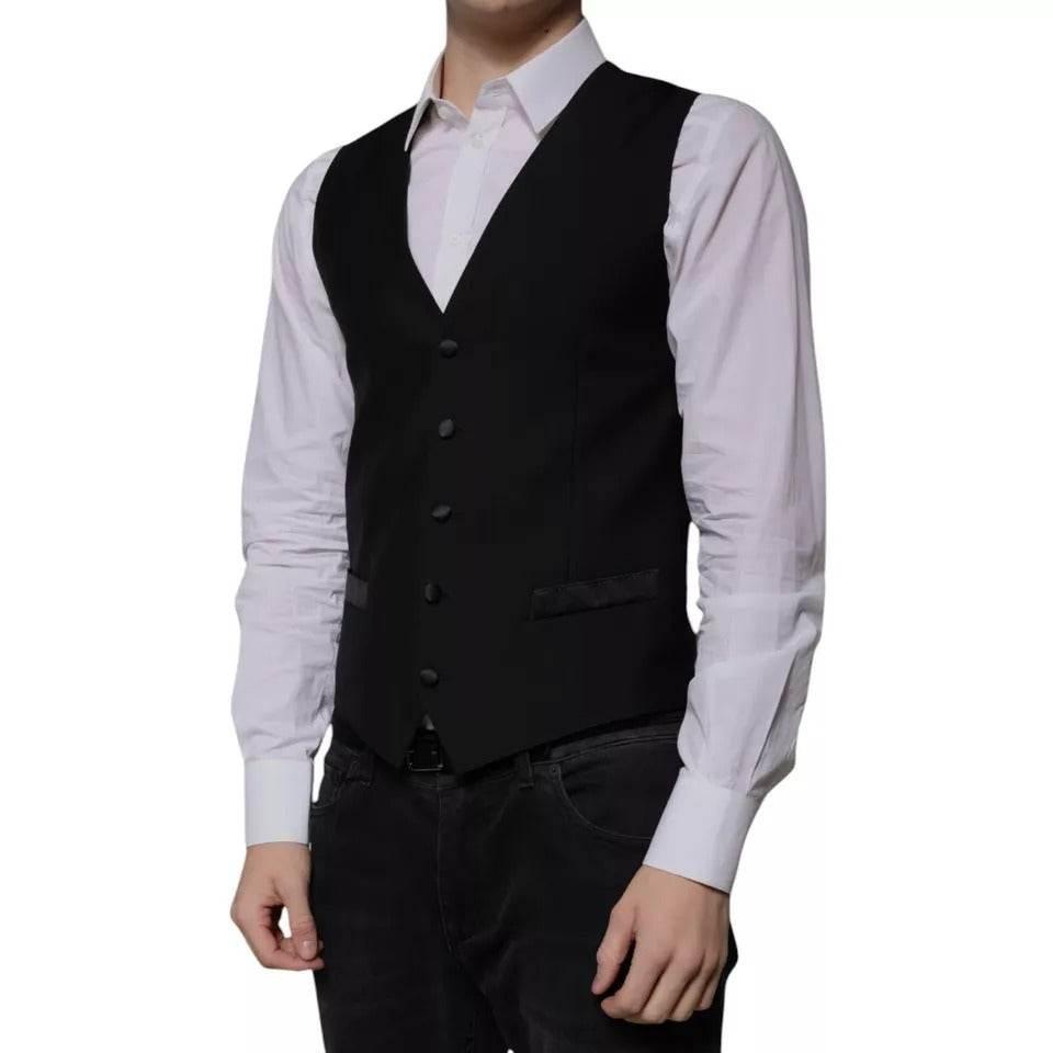 Dolce & Gabbana Black Wool Formal Dress Men Waistcoat Vest - Hilstor
