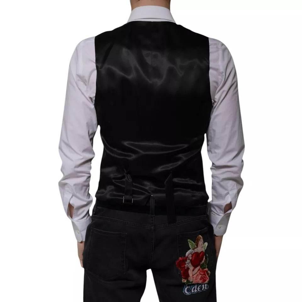 Dolce & Gabbana Black Wool Formal Dress Men Waistcoat Vest - Hilstor