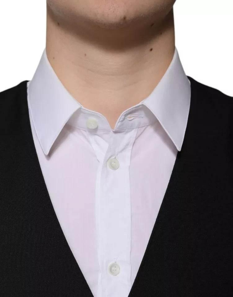Dolce & Gabbana Black Wool Formal Dress Men Waistcoat Vest - Hilstor
