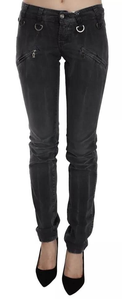 John Galliano Grey Washed Low Waist Zipper Side Skinny Denim Jeans - Hilstor
