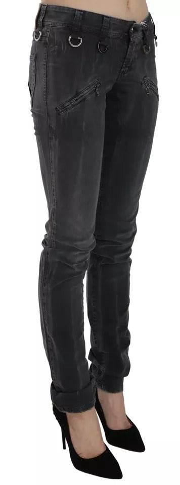 John Galliano Grey Washed Low Waist Zipper Side Skinny Denim Jeans - Hilstor