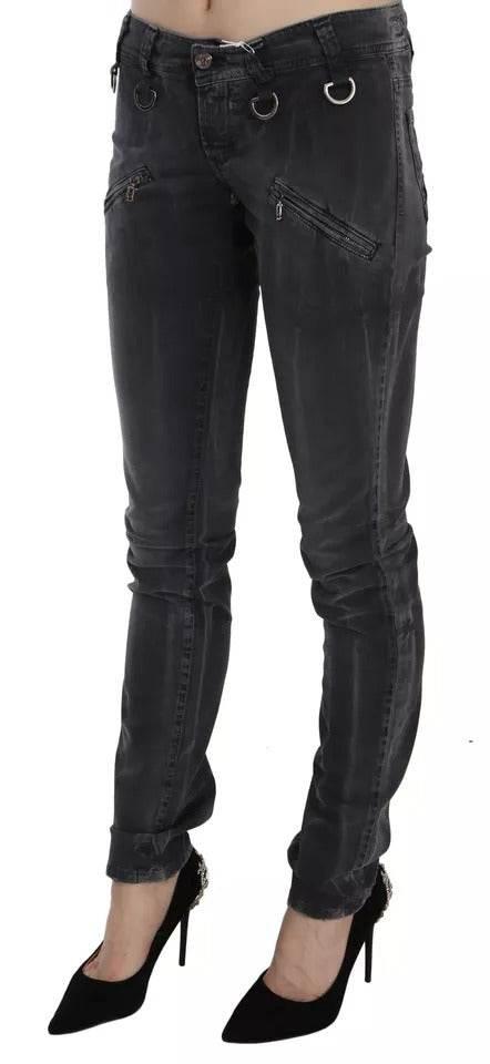 John Galliano Grey Washed Low Waist Zipper Side Skinny Denim Jeans - Hilstor