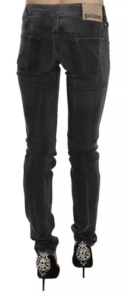 John Galliano Grey Washed Low Waist Zipper Side Skinny Denim Jeans - Hilstor