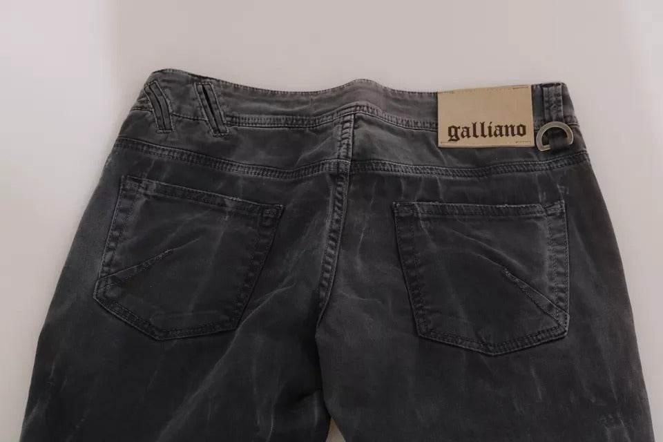John Galliano Grey Washed Low Waist Zipper Side Skinny Denim Jeans - Hilstor