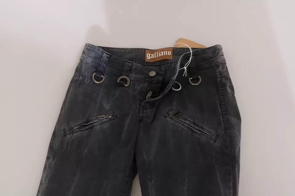 John Galliano Grey Washed Low Waist Zipper Side Skinny Denim Jeans - Hilstor