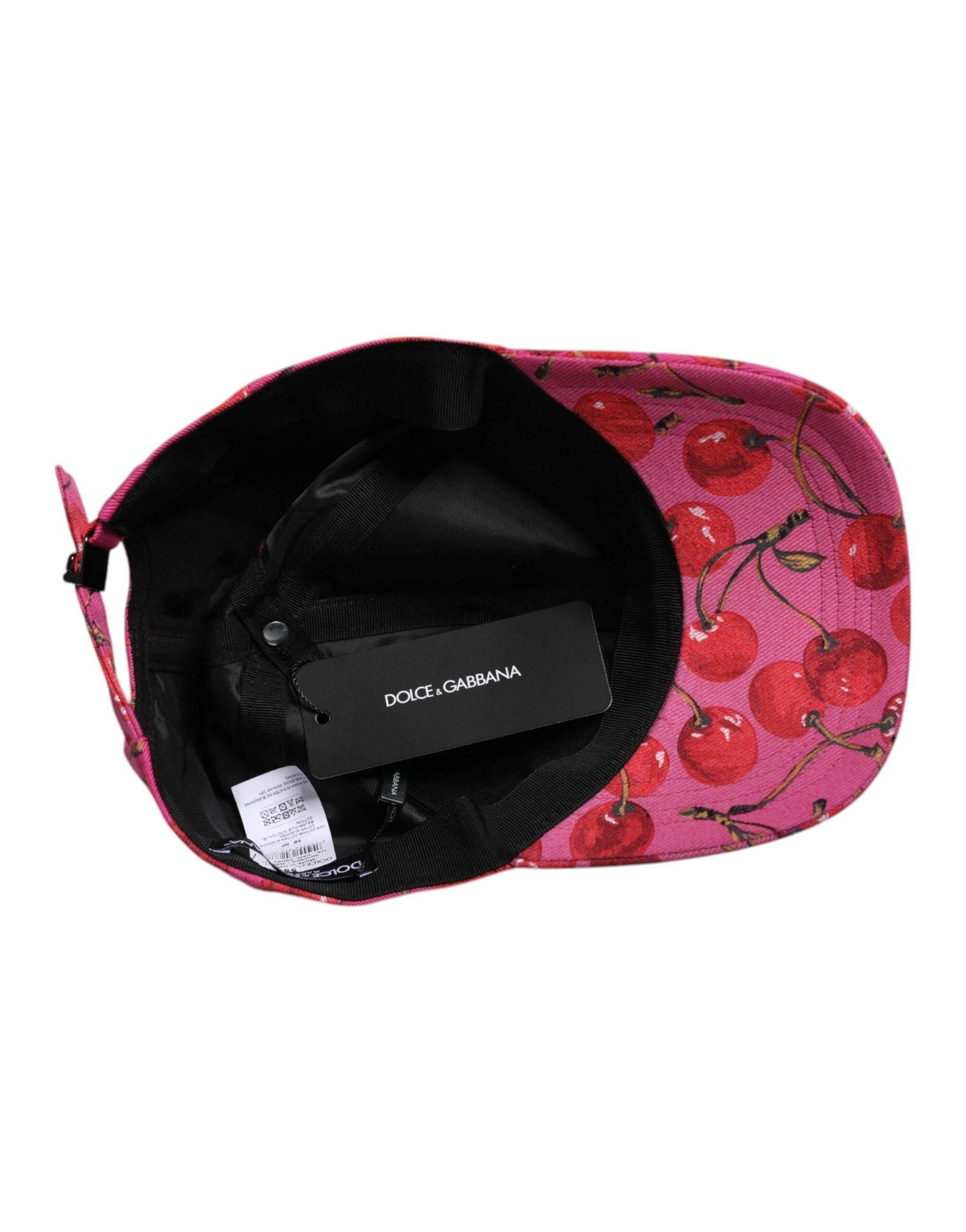 Dolce & Gabbana Pink Cherry Print Cotton Baseball Cap - Hilstor