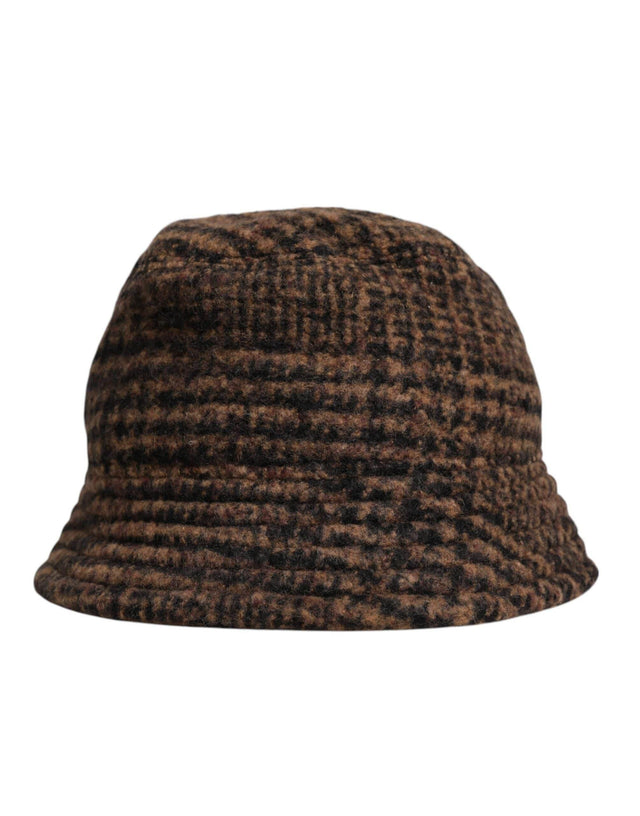 Dolce & Gabbana Brown Houndstooth Wool Woven Bucket Hat - Hilstor