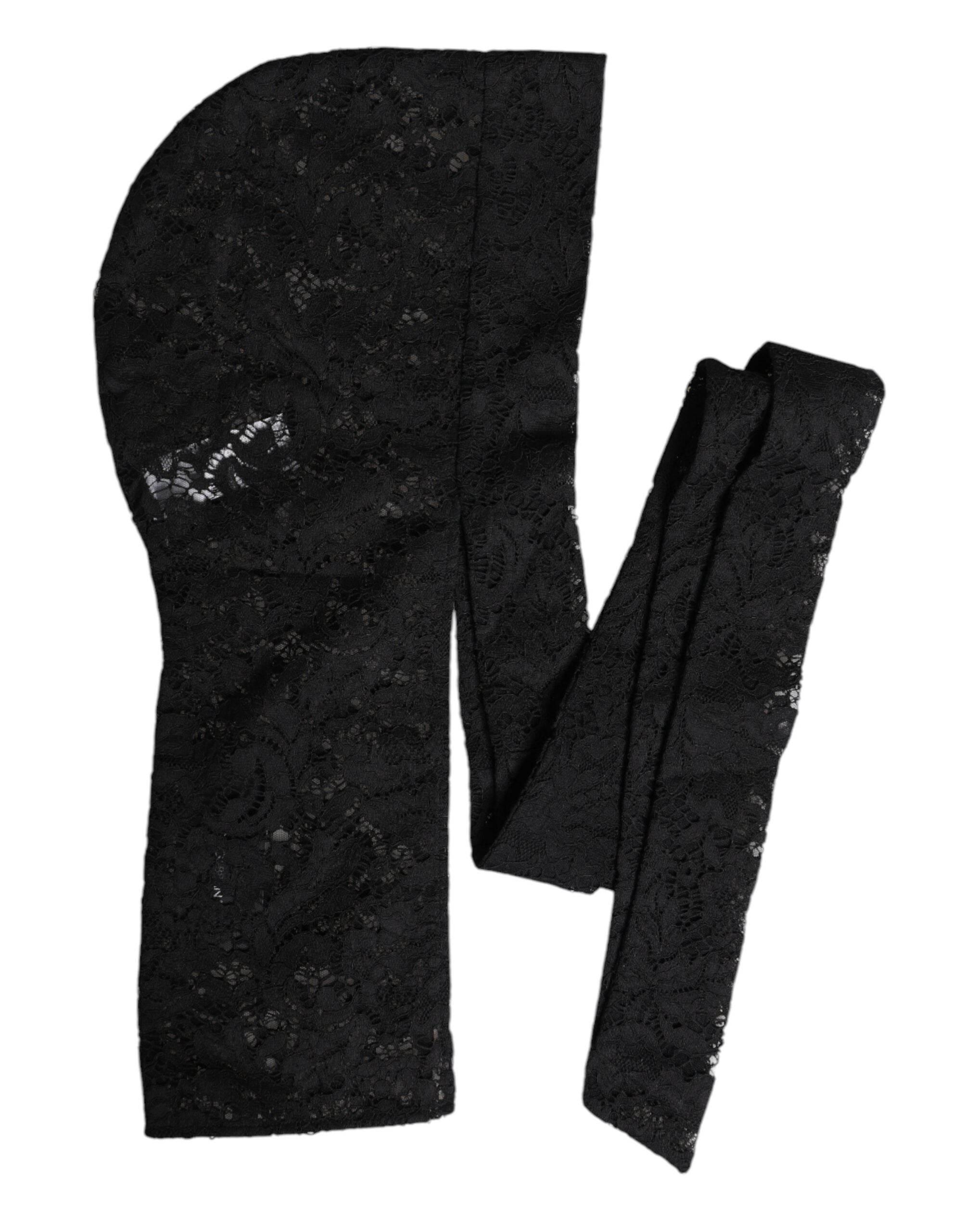 Dolce & Gabbana Black Floral Lace Whole Head Wrap Hat - Hilstor