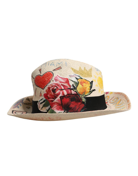 Dolce & Gabbana Multicolor Floral Women Fedora Wide Brim Hat - Hilstor