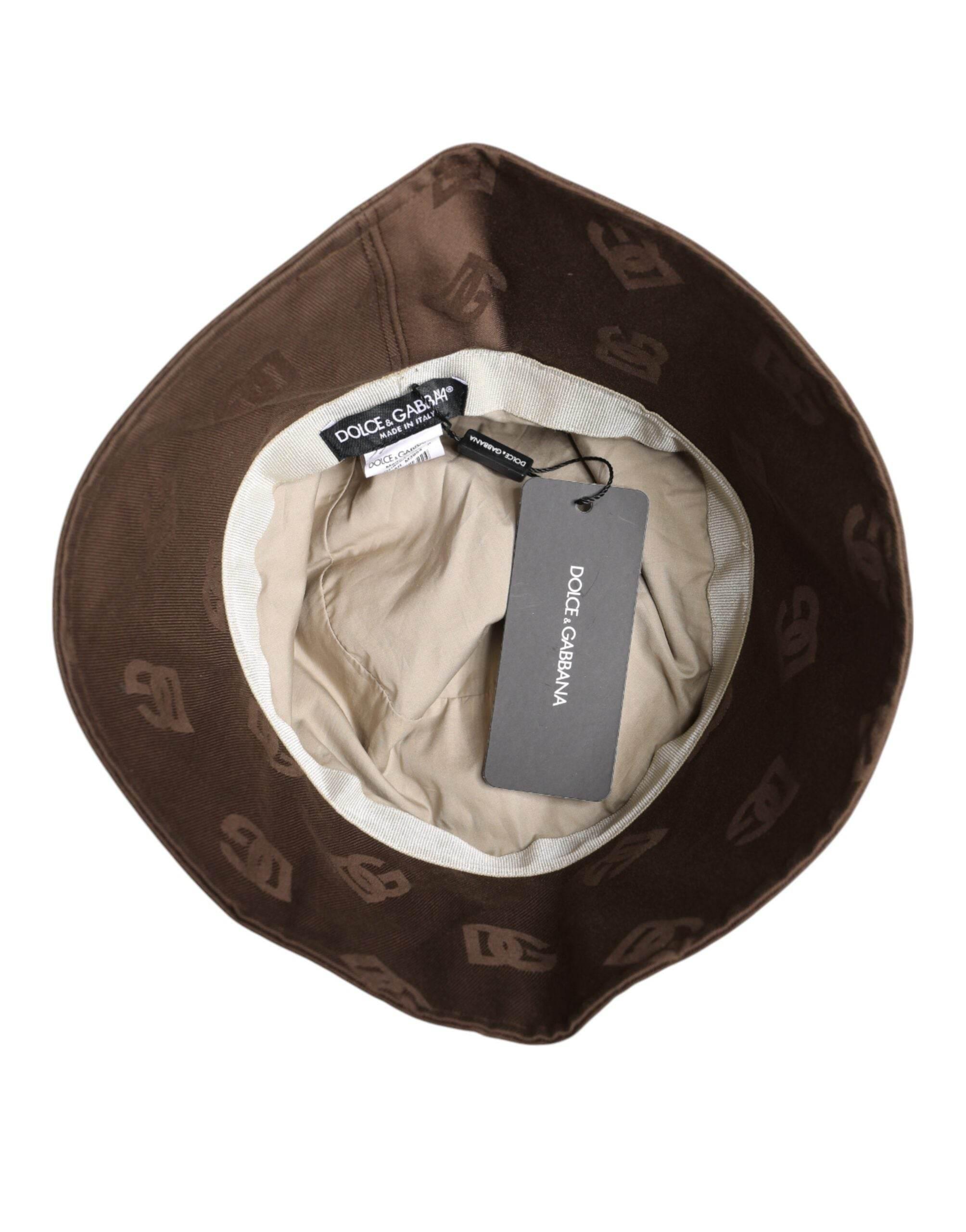 Dolce & Gabbana Brown Logo Monogram Cotton Bucket Cap - Hilstor