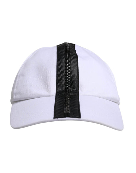 Dolce & Gabbana White Black Cotton Zip Baseball Cap - Hilstor