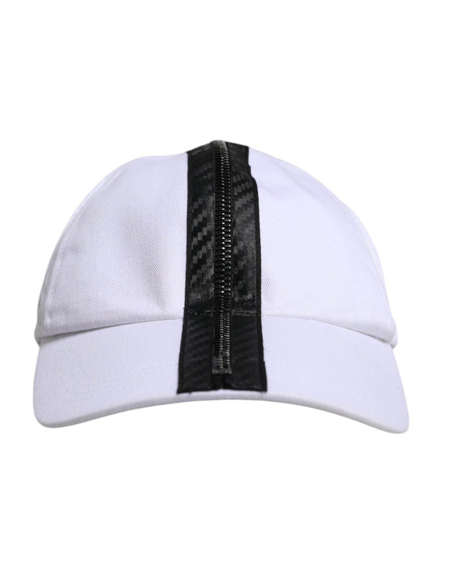 Dolce & Gabbana White Black Cotton Zip Baseball Cap - Hilstor